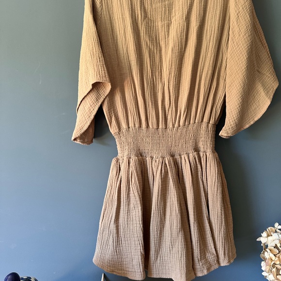 Elegant Tan V-Neck Mini Dress - Picture 6 of 6